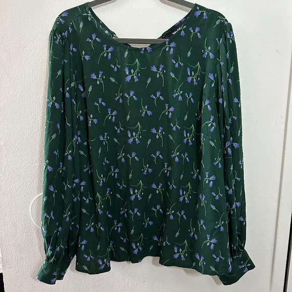 ModCloth x Collectif Womens Size 20 2X Green Floral Long Sleeve Blouse Tie Back - Picture 1 of 5